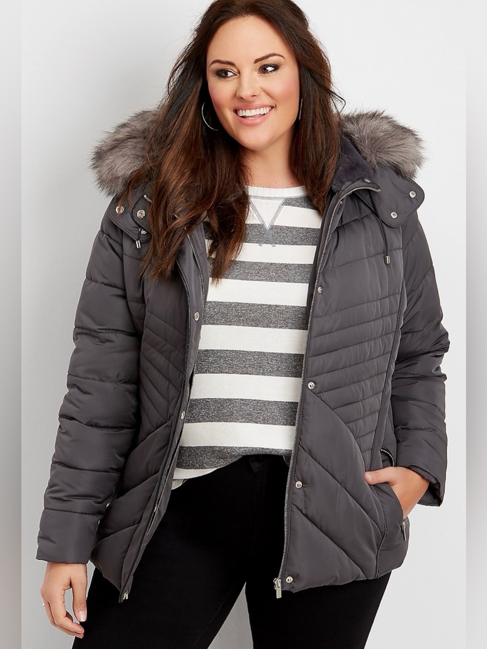 Maurices faux fur trim puffer jacket coat - Picture 3 of 10